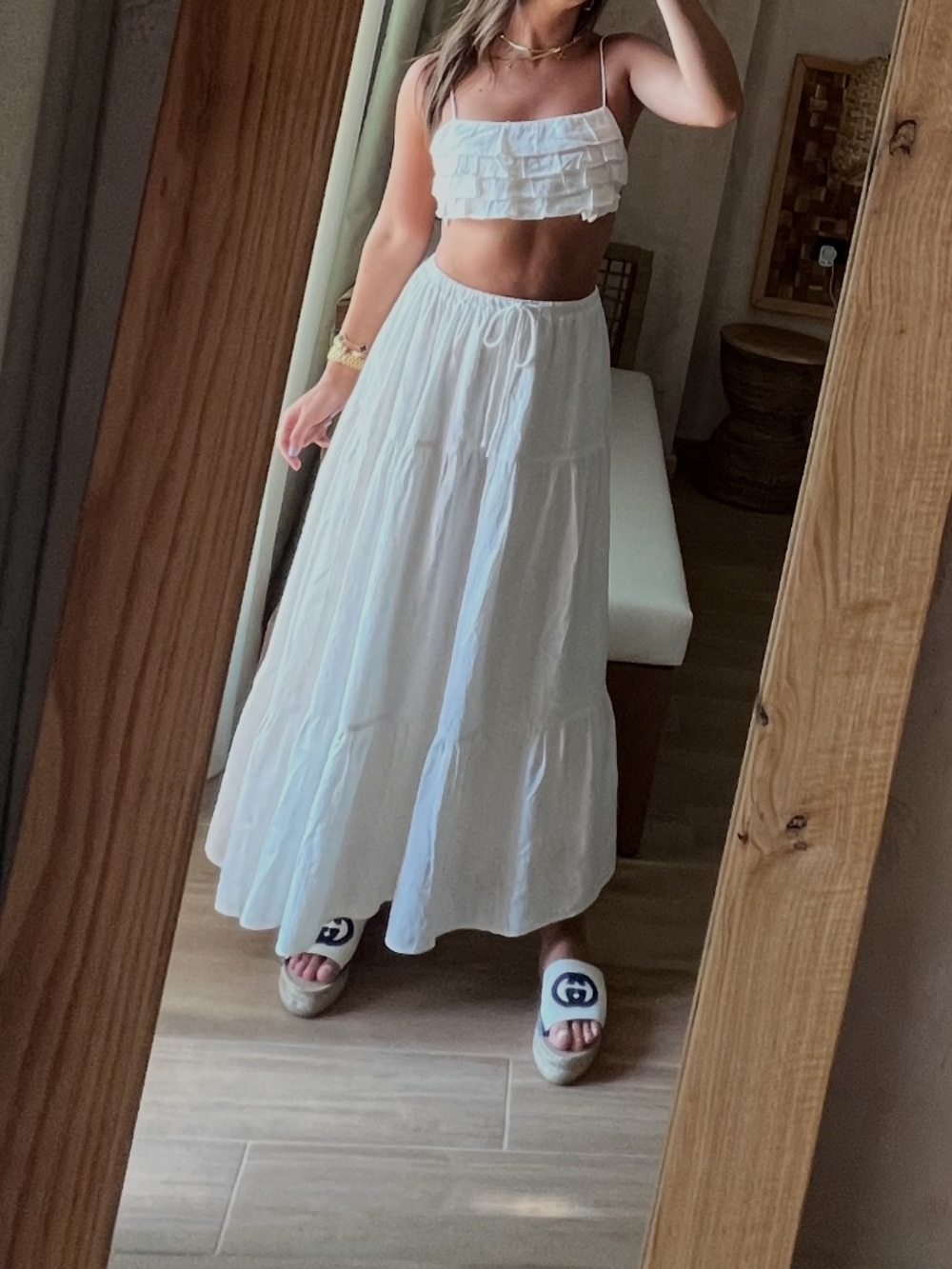 Sabo Skirt White Tiered Maxi Skirt